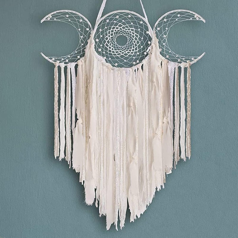 ANROYE White Triple Moon Goddess Macrame Wall Hanging, Boho Crescent Dream Catcher, Bohemian Dreamcatcher for Women Bedroom, Woven Tapestry-Witchcraft Gift, Pagan Decor for Adults Decoration - Image 1